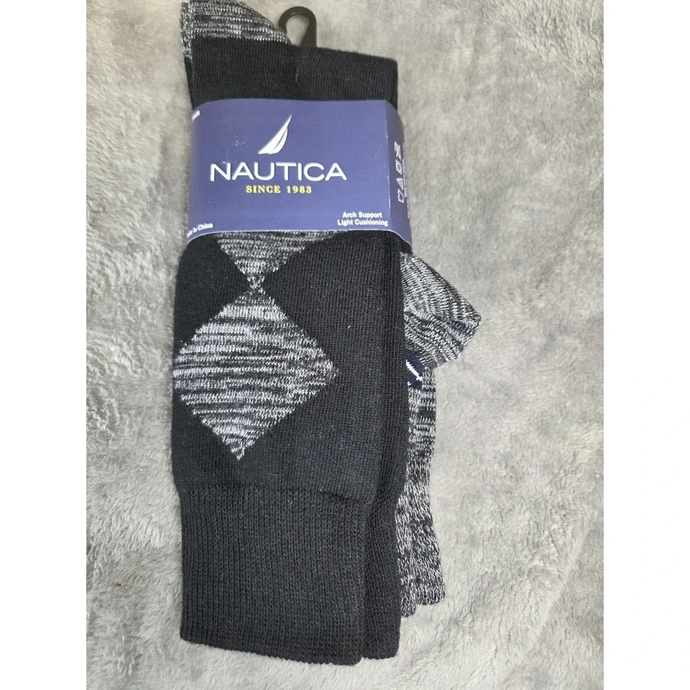 Nautica Socks Men's‎ Large 6-12.5 Black Gray 4 Pairs Arch Support Light Cushion